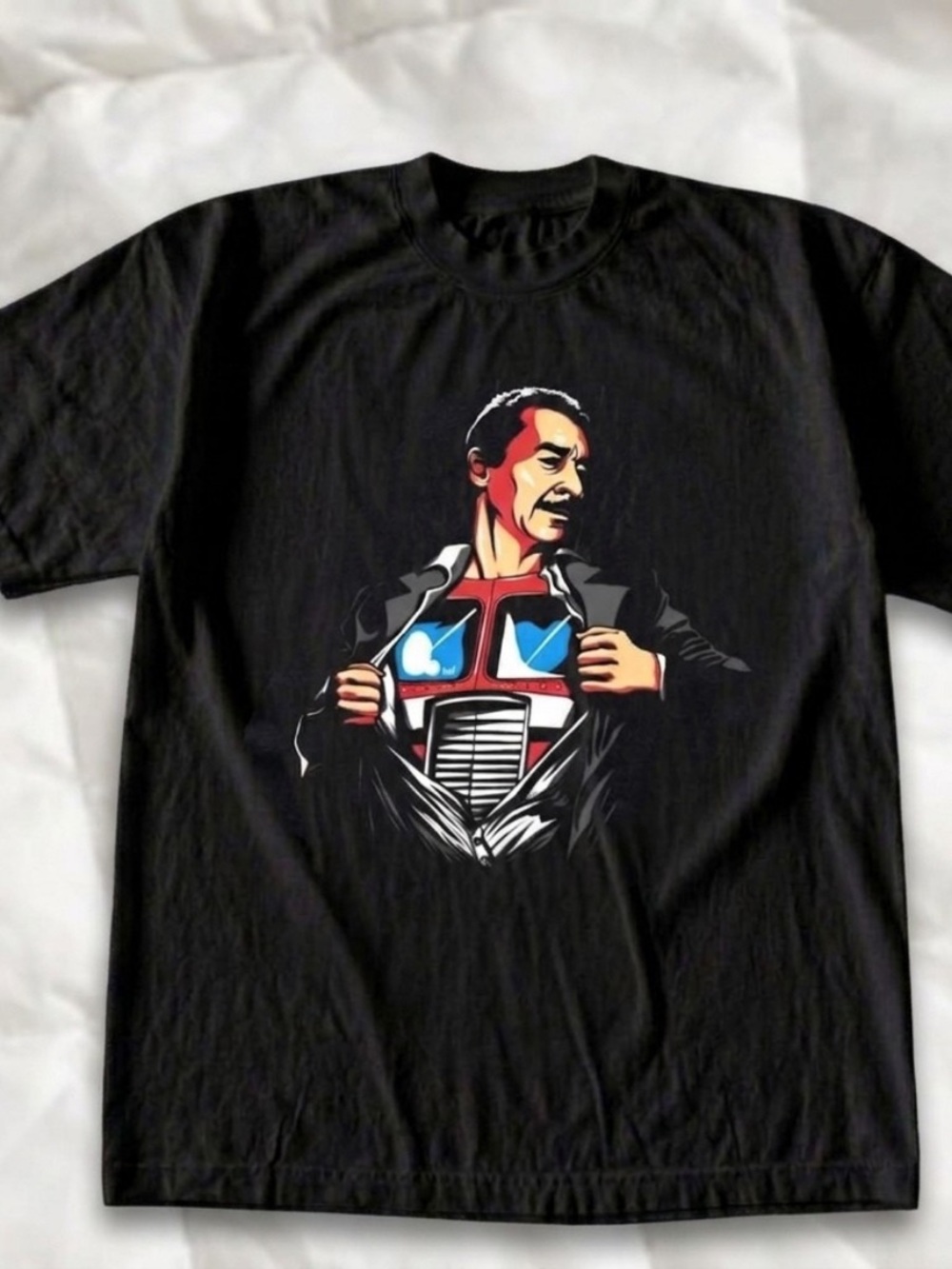 Men’s Black Peter Cullen Graphic Tee with Red & Blue Illustration